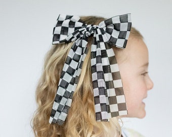 Checkered Hair Bow, Trendy Hair Bows, Women's Hair Bows, Summer Bows, Mesh Bows, Black and White Checkered Bows, Teen Hair Bows