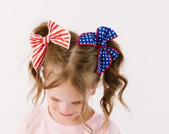 Fourth of July Pigtail Bows, Piggy Sets, Patriotic Bows, USA Bow, American Flag Bow, Stars and Stripes Bow, 4th of July Bows