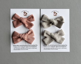 Linen Pigtail Bows, Pigtail Bows, Pack of 2 bows, Little Girl Bows, Pigtail Bow Set, Toddler Hair Bows, Neutral Pigtail Bows