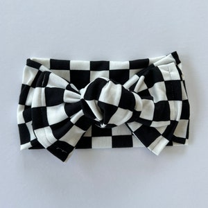 Checkered Flag Headband, Chunky Baby Headwrap, Baby Girl Headband, Chunky Headband, Newborn Headband, Race Day Headband image 2