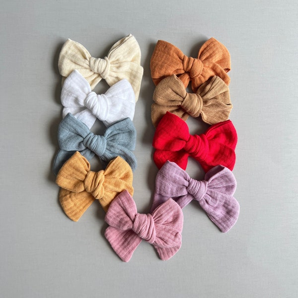 Small Gauze Hair Bows, Fall Hair Bows, Muslin Bows, Baby Hair Bows, Fourth Of July Bows, Thanksgiving Bows, Christmas Hair Bows