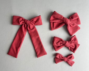 Sienna Hair Bow, Rib Knit Bows, 4 bow sizes, School Girl Bows, Baby Bows, Pigtail Bows, Clay Color Hair Bow