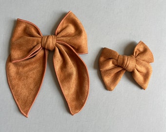 Western Brown Suede Hair Bows, Brown Fable Bow, Country Girl Hair Bow, Farm Girl