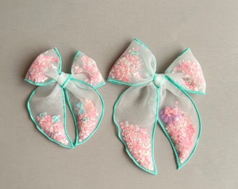 Mermaid Shaker Hair Bows, Gifts For Girls, Fable Shaker Bows, Summer Hair Bows, Seashell Hair Bow, Mint Shaker Bow