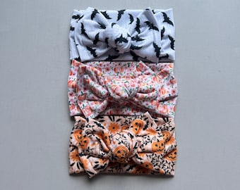 Halloween Baby Headbands, Bat Bow, Pumpkin Baby Headbands, Spooky Season
