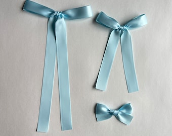 Light Blue Satin Hair Bow, Baby Satin Bow, Women Bows, Toddler Hair Bows, Long Tail Bows, Spring Bows
