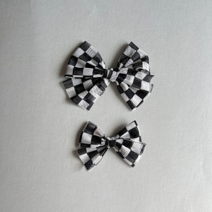 Racing Checkered Flag Bow, Black and White Checkered Bow, Racing Hair Bows, Off Road Races, Summer Bows, Mesh Hair Bows image 7