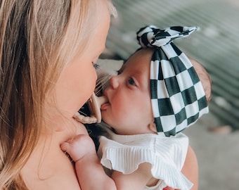 Checkered Flag Headband, Chunky Baby Headwrap, Baby Girl Headband, Chunky Headband, Newborn Headband, Race Day Headband