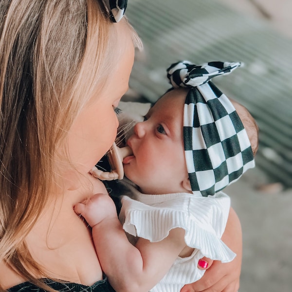 Checkered Flag Headband, Chunky Baby Headwrap, Baby Girl Headband, Chunky Headband, Newborn Headband, Race Day Headband