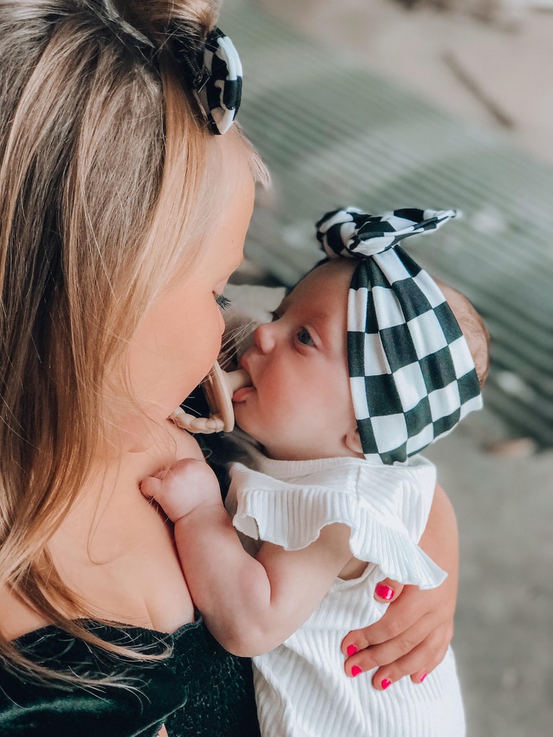 Checkered Flag Headband, Chunky Baby Headwrap, Baby Girl Headband, Chunky Headband, Newborn Headband, Race Day Headband image 1