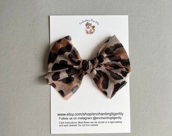 Leopard Print Hair Bow, Mesh Bows, Toddler Hair Bows, Baby Hair Bows