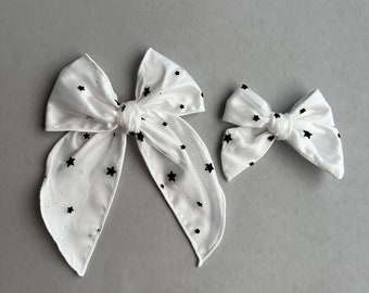 New Year's Eve Hair Bow, Star Hair Bow, Fable Bows, Black and White Hair Bow, Shimmery Bow