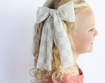 Checkered Hair Bow, Trendy Hair Bows, Women's Hair Bows, Summer Bows, Mesh Bows, Grey Checkered Bows, Teen Hair Bows