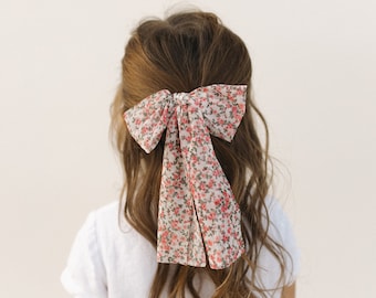 Floral Long Hair Bow, Trendy Hair Bows, Women's Hair Bows, Summer Bows, Mesh Bows, Teen Hair Bows