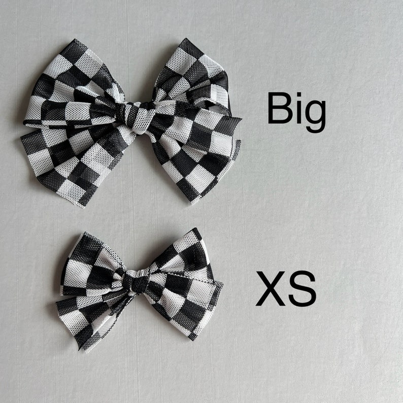 Racing Checkered Flag Bow, Black and White Checkered Bow, Racing Hair Bows, Off Road Races, Summer Bows, Mesh Hair Bows image 2