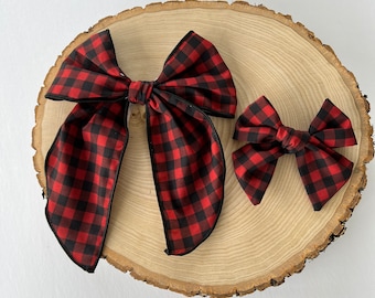 Buffalo Plaid Bow, Christmas Hair Bows, Santa Pictures, Holiday Hair Bows, Baby Hair Bows, Fable Bows, Red Plaid Bows