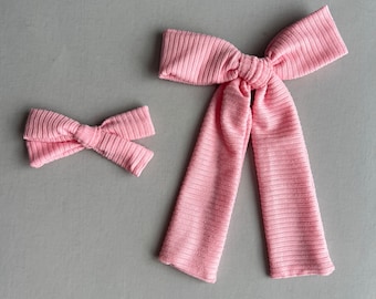 Pink Hair Bow, Rib Knit Bows, School Girl Bows, Baby Bows, Pigtail Bows, Light Pink Hair Bow