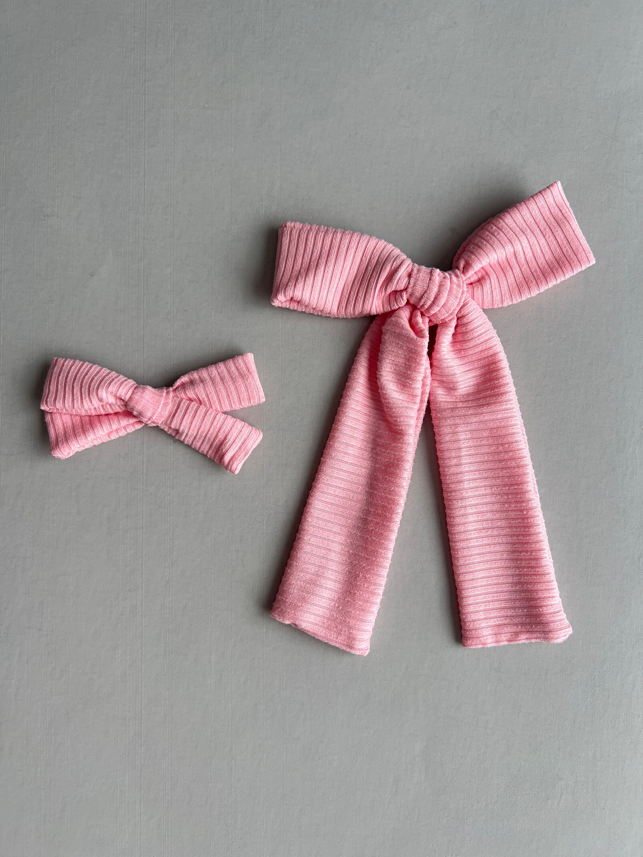 Pink Rib Knit Hair Bow: Baby, School Girl Style
