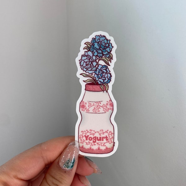 Asian yogurt drink with flowers vinyl sticker