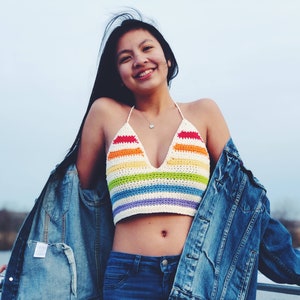 Rainbow striped pride crop top - crochet rainbow stripe crop top
