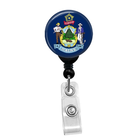 Maine State Flag Badge Reel ID Card Retractable Custom Flag Badge Holder