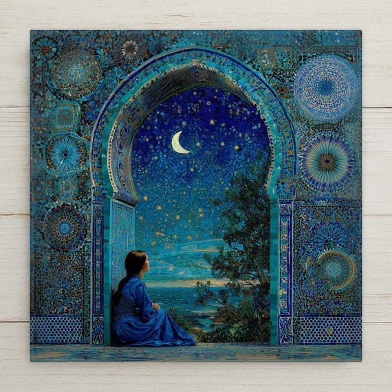 Celestial Ceramic Tile Art: Navy Turquoise Mosaic Night Sky