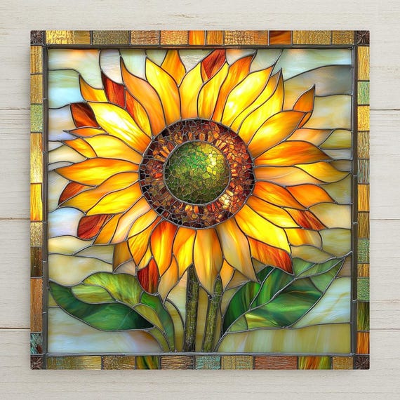 Handcrafted Sunflower Ceramic Tile: Vibrant Floral Wall Art for Rustic Country Kitchen Decor