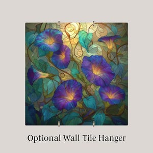 Morning Glory Wall Art Ceramic Tile Stained Glass Style Floral Botanical Gift for Her Nature Decor Art image 4
