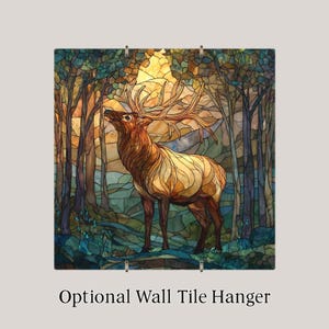 Azulejo de cerámica con diseño de alce para pared, regalo para amantes de la naturaleza, decoración rústica de cabaña, estilo vidriera, arte de la naturaleza, regalo para amantes de los alces. imagen 4