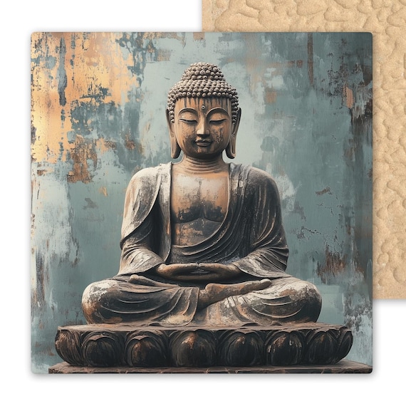 Serene Buddha Ceramic Tile Art: Zen Yoga Meditation Wall Decor for Spiritual Home Accent & Mindfulness Gift