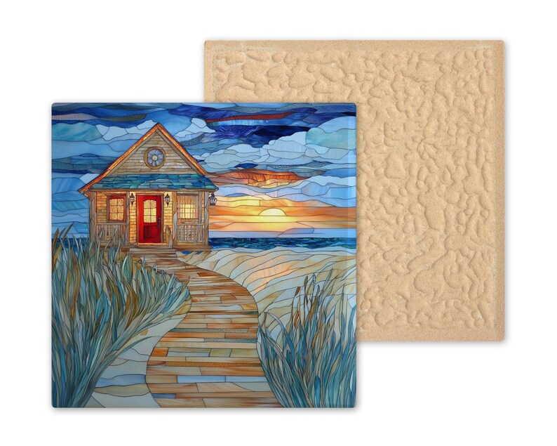 Sunset Beach Cottage Wall Art Ceramic Tile Coastal Ocean Decor Beach ...