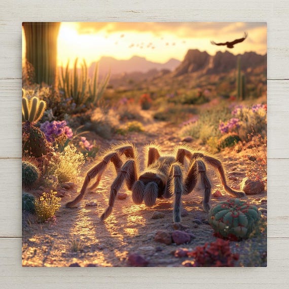 Desert Tarantula Ceramic Tile Art: Southwest Sunset Wall Decor