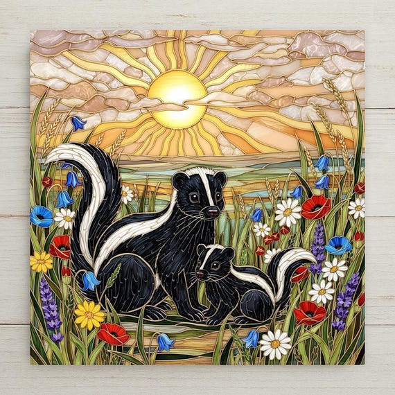 Skunk Wall Art Ceramic Tile – Woodland Wildlife Wall Art Ceramic Tile – Rustic Cottage Decor, Nature Home Decor, Forest Animal Wall Decor