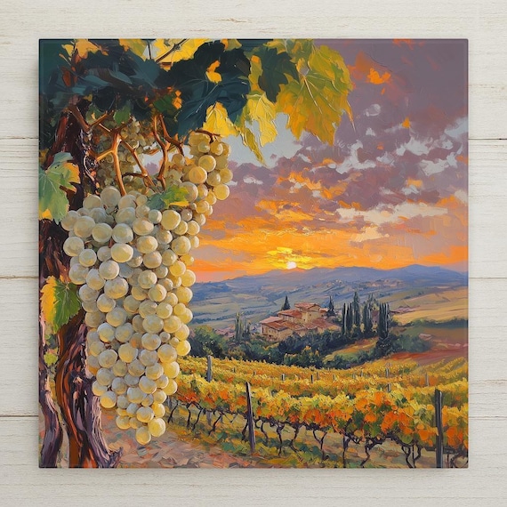 Handcrafted Tuscan Vineyard Ceramic Tile Art - Italian Countryside Landscape Decor for Wine Enthusiasts