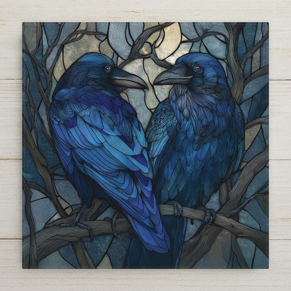 Raven Ceramic Tile Wall Art – Stained Glass Style Gothic Bird Wall Decor, Mystical Home Decor, Nature Inspired Wall Decor