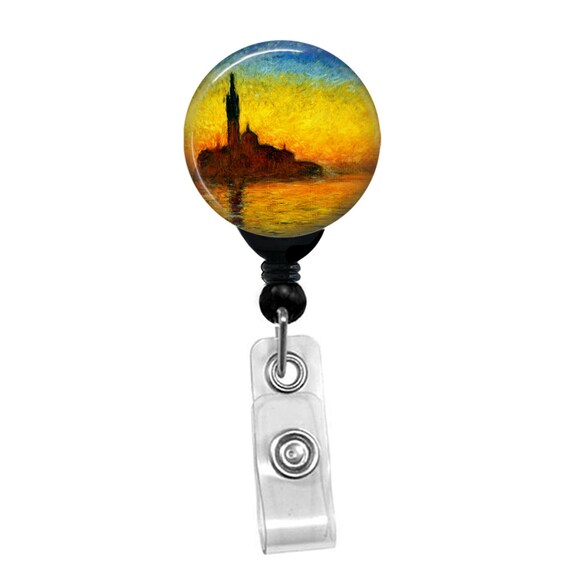 Claude Monet Dusk in Venice Badge Reel – Impressionist Art ID Holder – Retractable Name Clip for Nurse, Teacher, Artist Gift