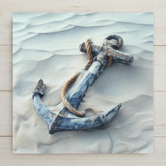 Nautical Anchor Ceramic Tile Wall Art - Coastal Beach Ocean Seaside Home Decor Marine Inspired