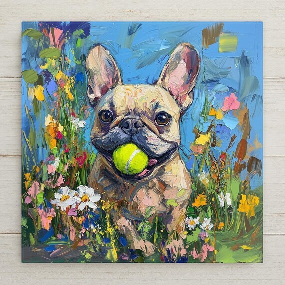 French Bulldog Wall Art Ceramic Tile – Let’s Play Fetch – French Bulldog Gift – Dog Lover Wall Decor – Frenchie Decor