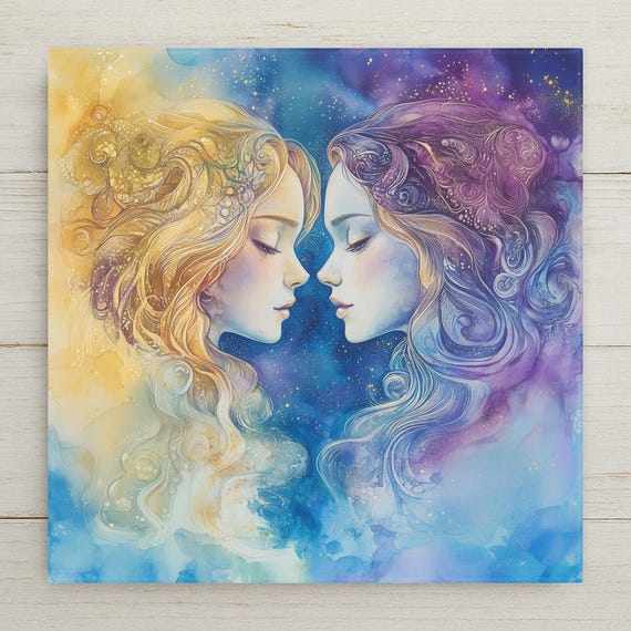 Gemini Zodiac Ceramic Tile Art: Celestial Twins Astrology Gift
