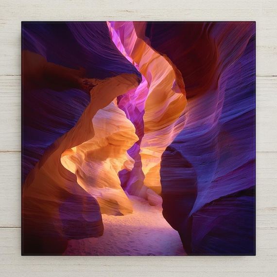 Antelope Canyon Ceramic Tile Wall Art – Arizona Slot Canyon Light Beams, Southwest Desert Wall Decor, Nature Home Decor