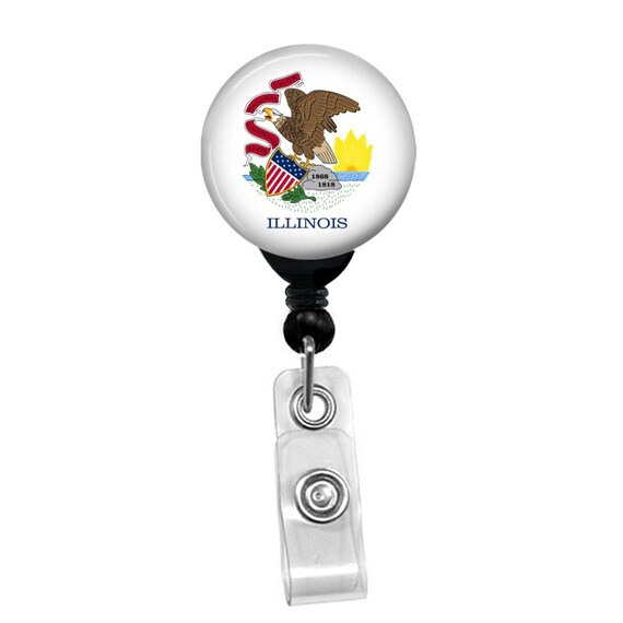 Custom State Illinois Flag Badge Reel Retractable ID Tag Name Card Badge Holder