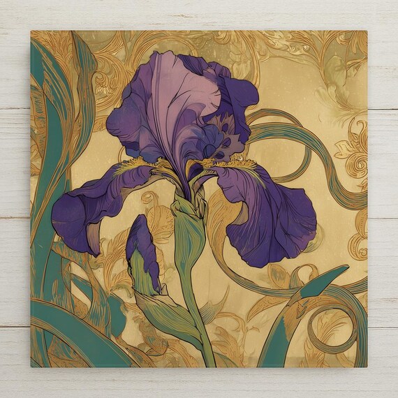 Art Nouveau Iris Ceramic Art Tile: Roaring 20s Wall Decor Vintage Botanical Floral Gallery Home Decor Iris Lover Gift Retro
