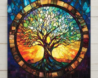 Tree of Life Ceramic Tile: William Morris Art Nouveau Stained Glass Look