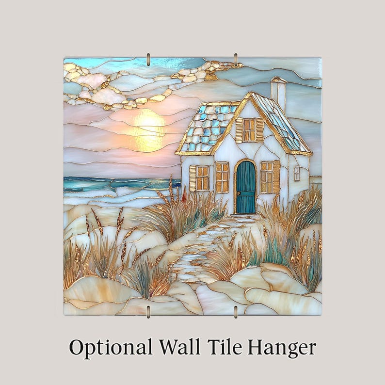 Coastal Cottage Ceramic Tile Art: Stained Glass Style Beach House Decor image 4