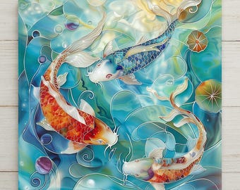 Koi Fish Wall Art Ceramic Tile Japanese Gift Zen Decor Vibrant Nature Art Koi Fish Lover Asian Art Gift Tile
