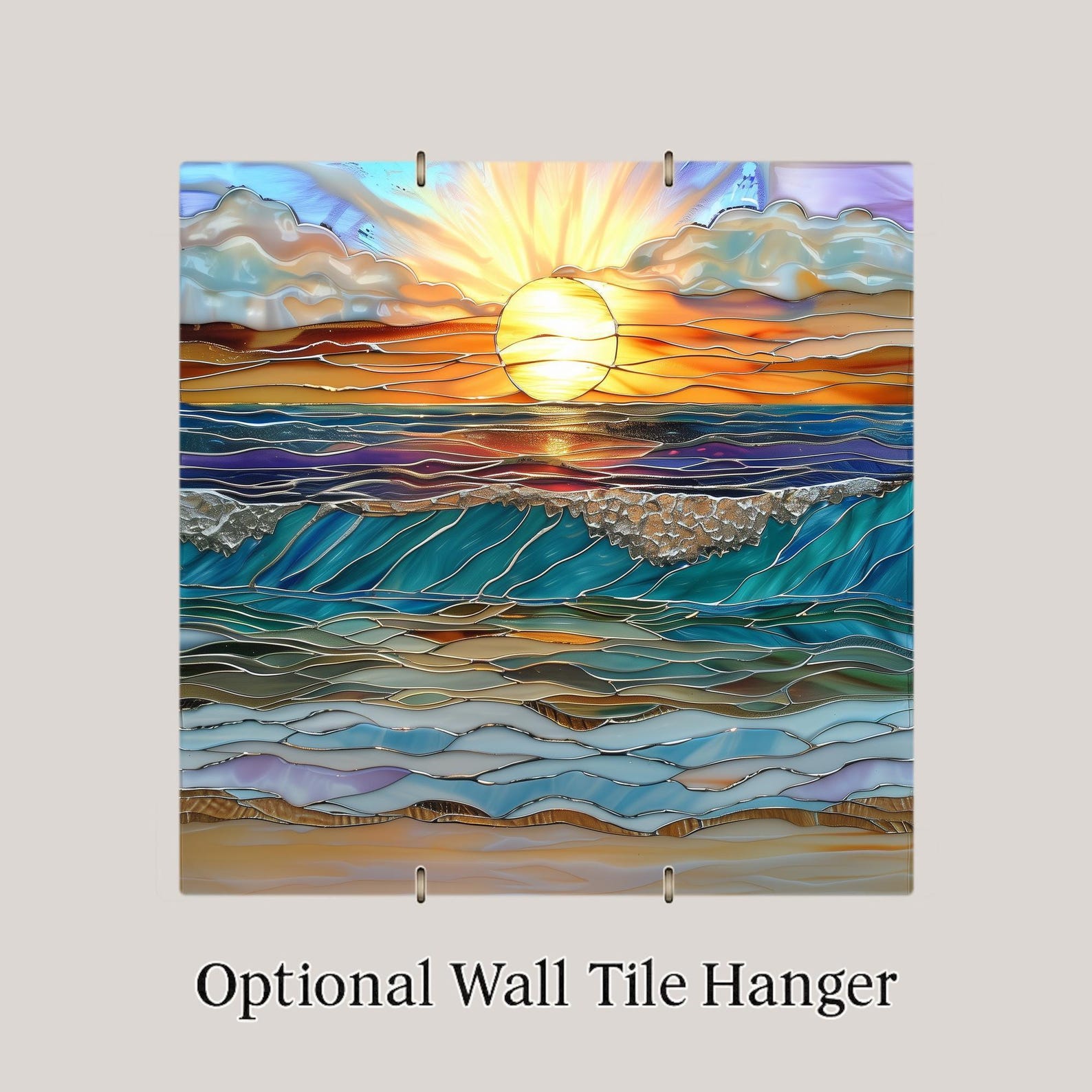 Ocean Waves Wall Art Ceramic Tile Sunset Coastal Gift Beach House Decor ...