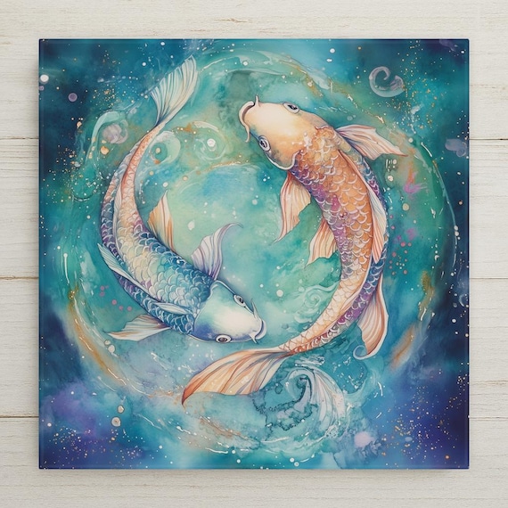 Pisces Zodiac Ceramic Tile Art: Celestial Water Sign Astrology Wall Decor Gift for Birthday