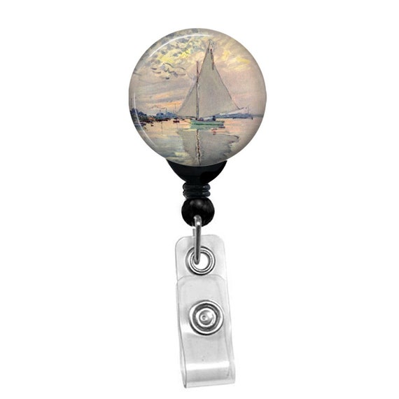 Claude Monet Sailboat Badge Reel Holder ID Card Name Retractable Badge Holder