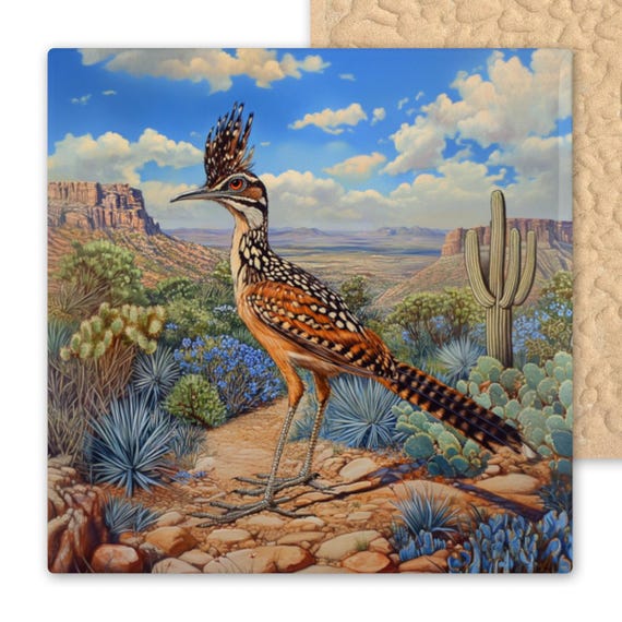 Desert Southwest Roadrunner Ceramic Tile Art Arizona New Mexico Art Mexican Wall Decor Desert Bird Lovers Home Decor Art Wall Art Coaster