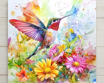 Watercolor Hummingbird Nature Wall Art Ceramic Tile Garden Gift Stained Glass Style Decor Bird Art Nature Lover Gift Tile
